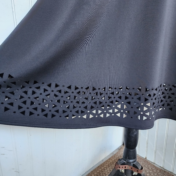 Black A-Line Midi Dress with Short Sleeves and Cut Out Details - Picture 5 of 11